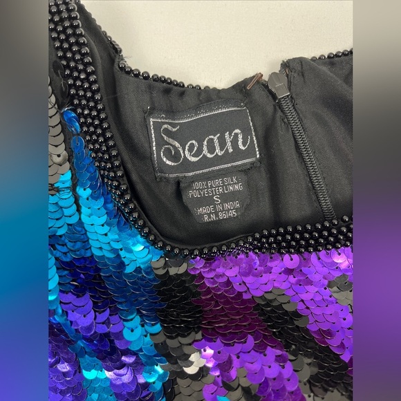 Sean Collection Sequin Beaded Mini Bodycon Fringe Pink Blue Purple Dress Size S - Picture 15 of 15